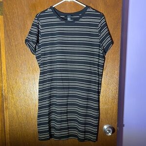 Forever 21 Black and Tan Striped T Shirt Dress